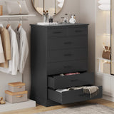 Hasuit Black Dresser for Bedroom, Tall 7 Drawer Dresser with Sturdy Base, Wood Storage Tower Clothes Organizer, Large Storage Cabinet, Chest of 7 Drawers for Closet, Living Room, Hallway Hasuit