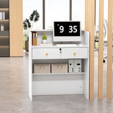 OmySalon Reception Desk with Counter, Small Front Desk w/Lockable Drawer, Wooden Modern Reception Table for Salon Lobby Office Home (White, 32) OmySalon