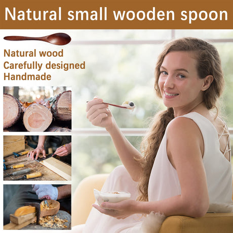 Hefild 7 PCS Small Wooden Spoons, 5.8 Inch Honey Spoons for Tea, Hardwood Wooden Honey Teaspoon for Coffee, Little Tiny Wood Spoons, Bamboo Table Spoon for stirring, Wooden Spoons for Utensils Set Hefild