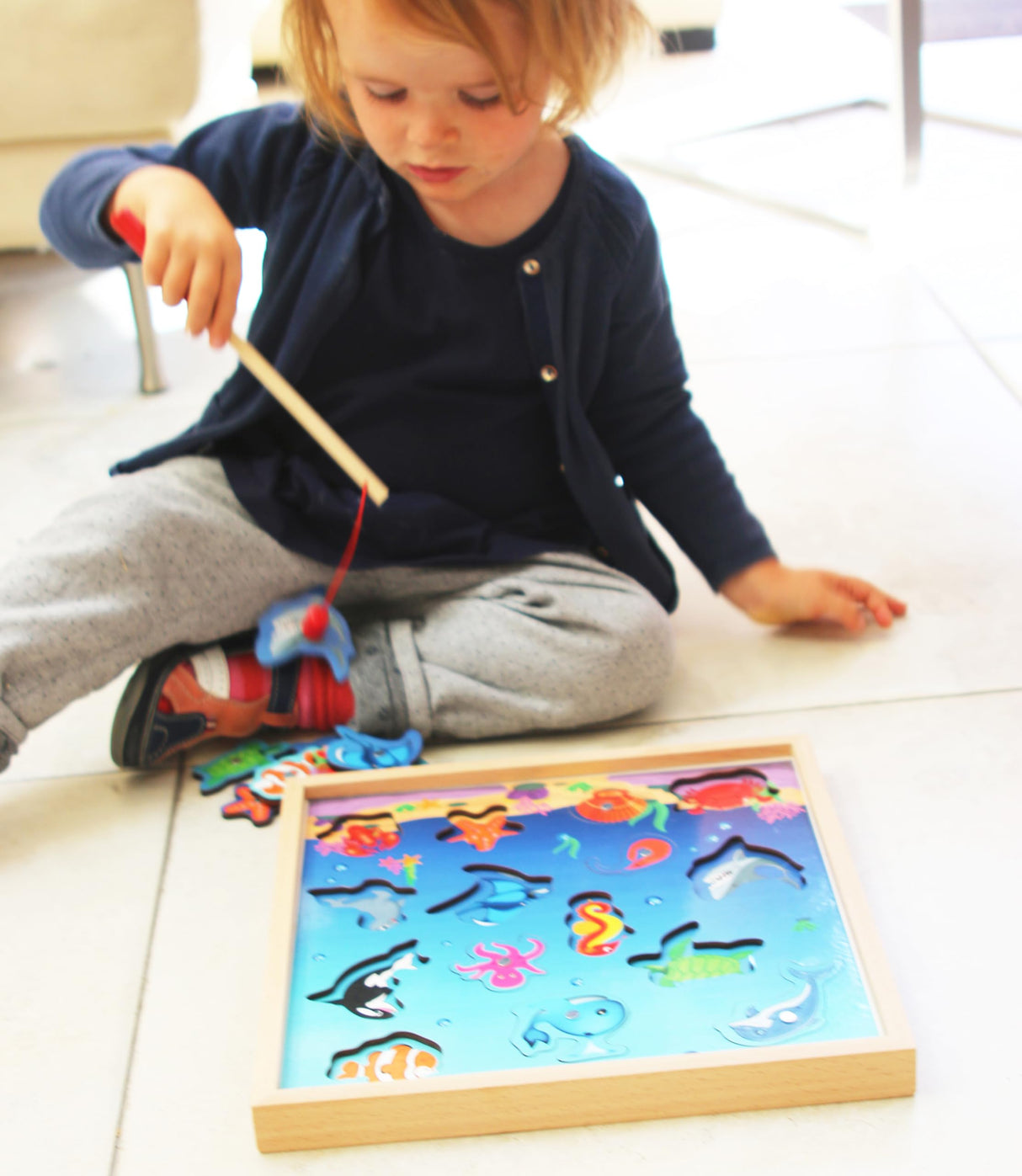 TOWO Wooden Fishing Game-Magnetic Fishing Puzzles with Numbers Jigsaw Puzzle- Sea Creatures Kids Fishing Game Educational Toys for 3 Years Old Math Toy Montessori Materials Toys of Wood Oxford