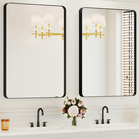 Bathroom Mirrors for Over Sink,2Pcs 24x36Inch Vanity Mirrors for Wall,Black Metal Frame Rectangle Mirrors for Bathroom,Farmhouse,Restroom,Hangs Horizontally or Vertically ERZERT