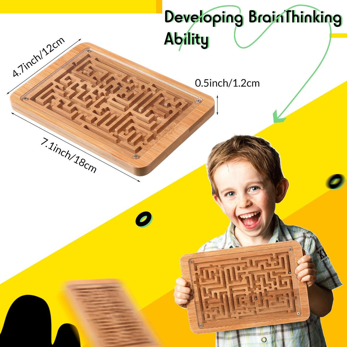 Syhood 2 Pack Wooden Labyrinth Game Marble Maze with Steel Marble, Brain Puzzle Logic Toy Rectangular Challenging Labyrinth Board Game for Education and Fun Adults, Teenagers, Boys and Girls Syhood