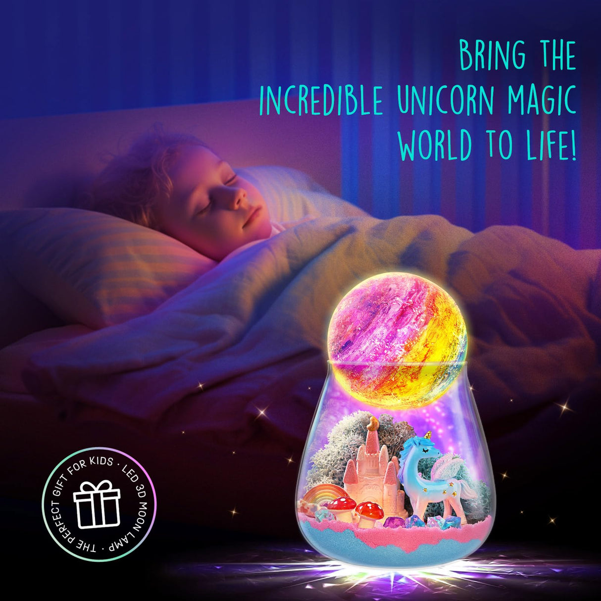 Unicorn Terrarium Gifts for Kids - Light Up Terrarium Crafts Kit with DIY Moon Lamp - Unicorn Toys for Girls - Arts and Crafts Birthday Gift for Girls Ages 4 5 6 7 8-12 Year Old LAOESE