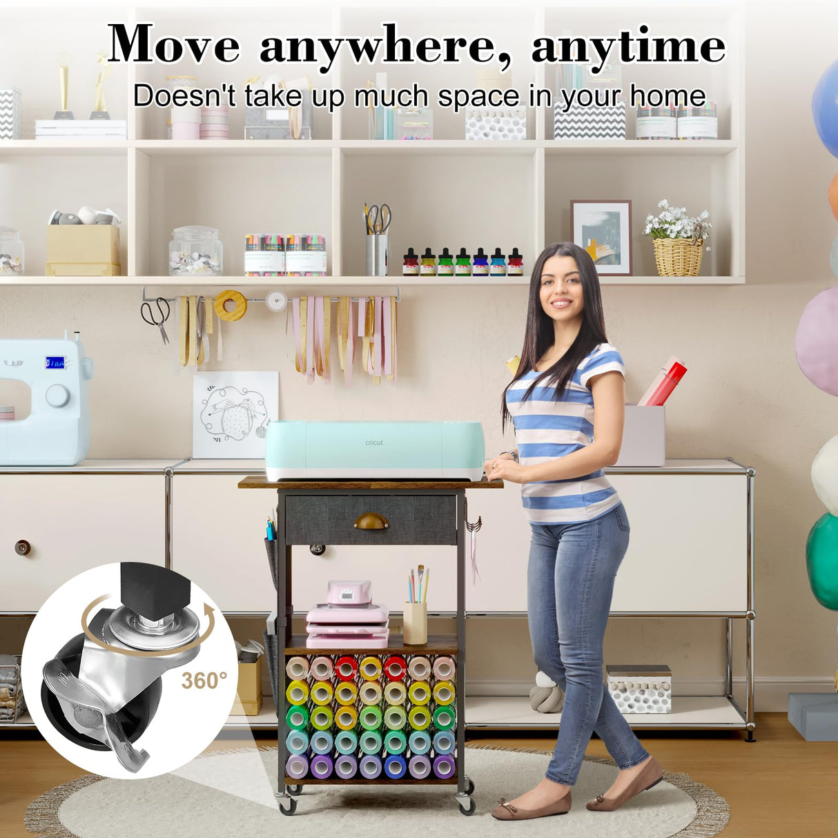 Lyuwanxian Craft Organizers and Storage Cart: Craft Room Cart for Organizing Cutting Accessories and Machine, Vinyl Roll Storage and Organization Holder, Heat Press Stand Table with Wheels Lyuwanxian