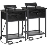 AMHANCIBLE Night Stand, Black Nightstand Set of 2, Small End Tables Living Room with Charging Station, Slim Bed Side Table with Fabric Storage Drawer for Bedroom, Small Space, HET03SDPBK AMHANCIBLE