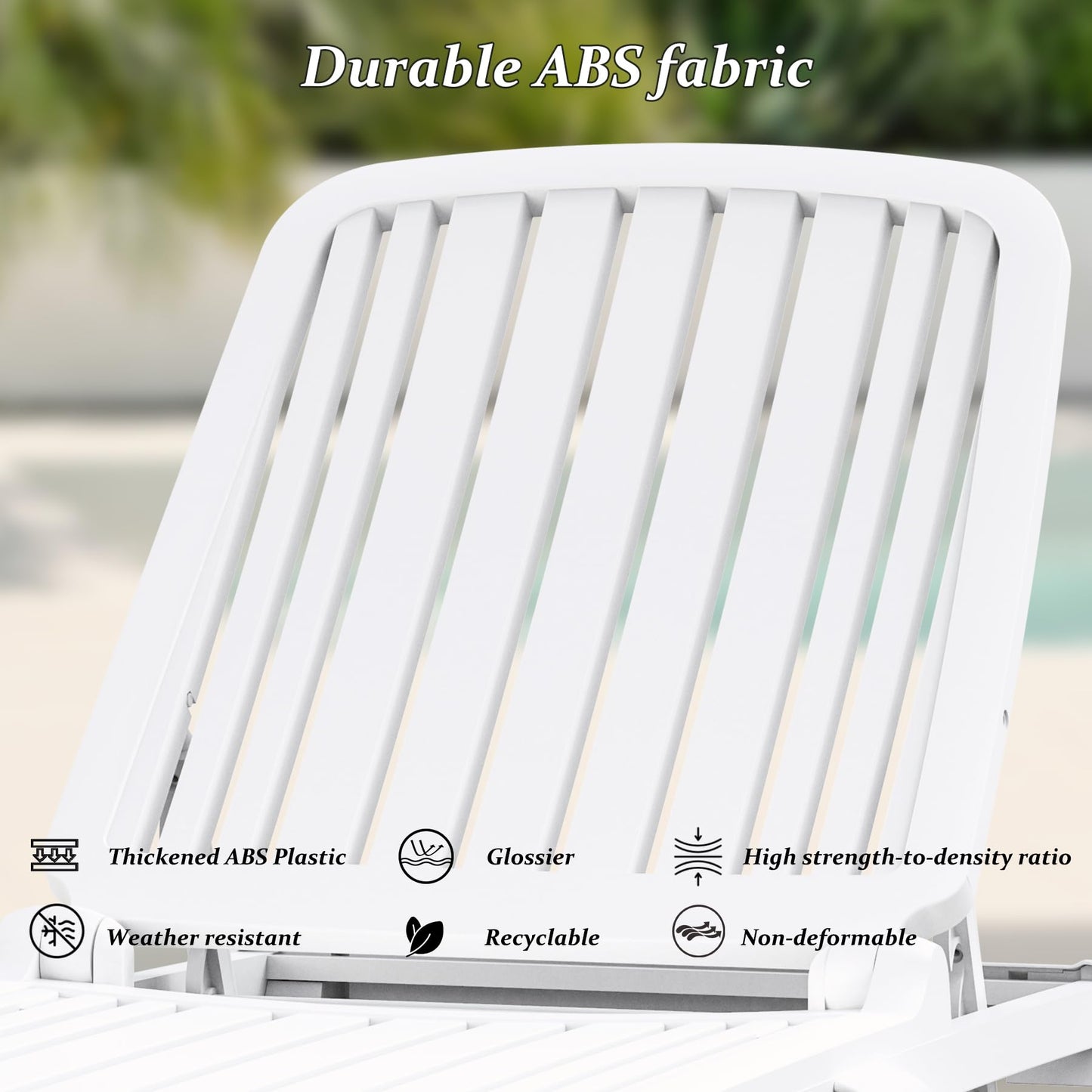 Domi Pool Lounge Chair, Aluminum Adjustable Lounge Chair for Outside, All Weather Plastic Chaise Lounge Outdoor for Beach Deck Lawn Poolside, White