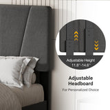 GarveeHome King Size Bed Frame with Adjustable Headboard and 4 Storage Drawers, Velvet Upholstered Tufted King Platform Bed Frames with Wooden Slats Support, King Bedframe No Box Spring Needed, Grey GarveeHome