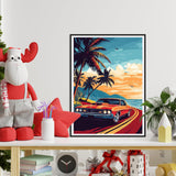 RICUVED Diamond Art Kits for Adults, Landscape Diamond Painting Kits for Beginners, Seaside Road Car DIY 5D Full Round Drill Gem Crystal Rhinestone Art and Craft Kit for Gift Home Wall Decor 30x40cm RICUVED