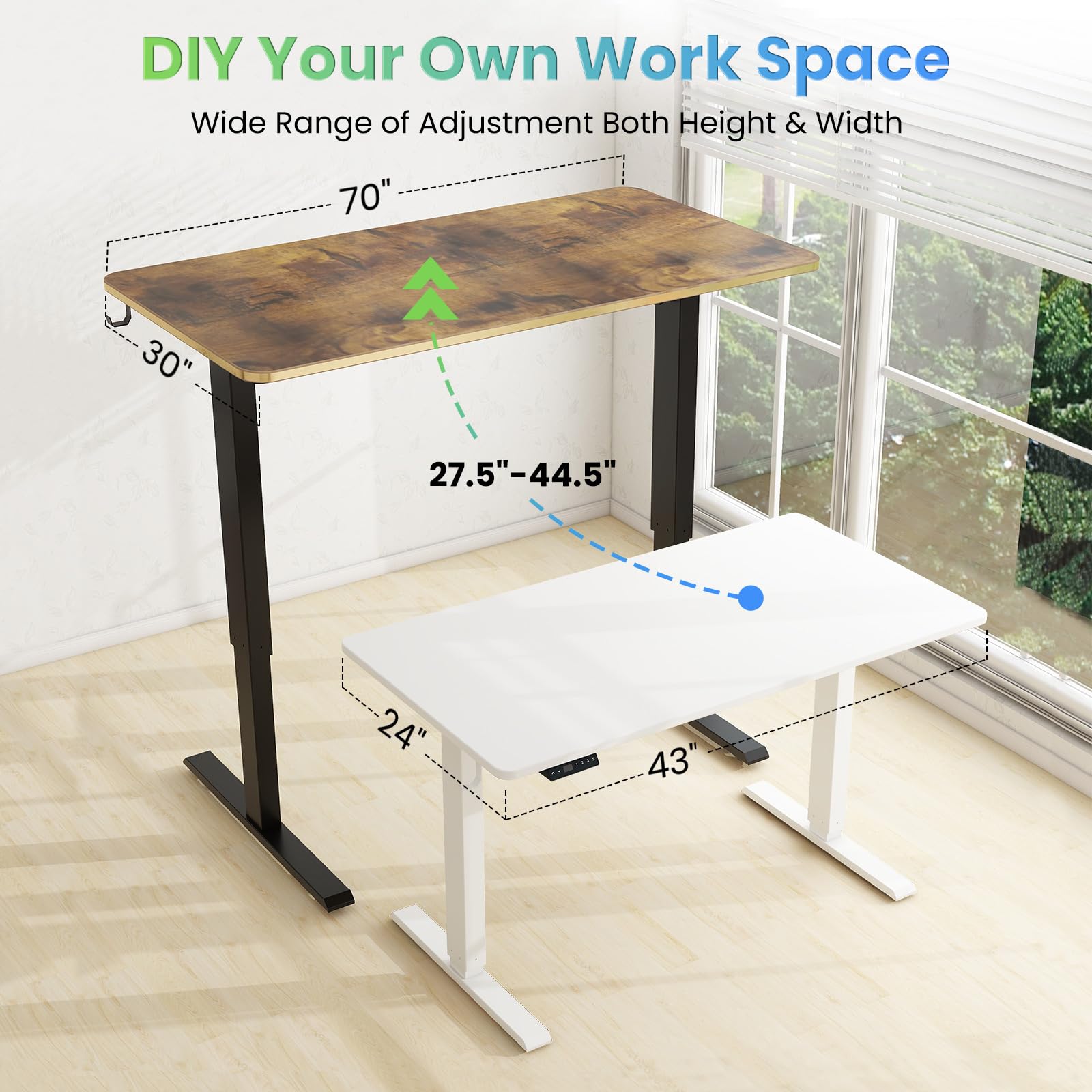 ESpefy Standing Desk Frame- Stand Up Desk Adjustable Frame for 43''-70'' Tabletop, Sit Stand Desk Legs, Ergonomic Electric Standing Desk Base Desk Base with Smart Controller System (Frame Onl - WoodArtSupply