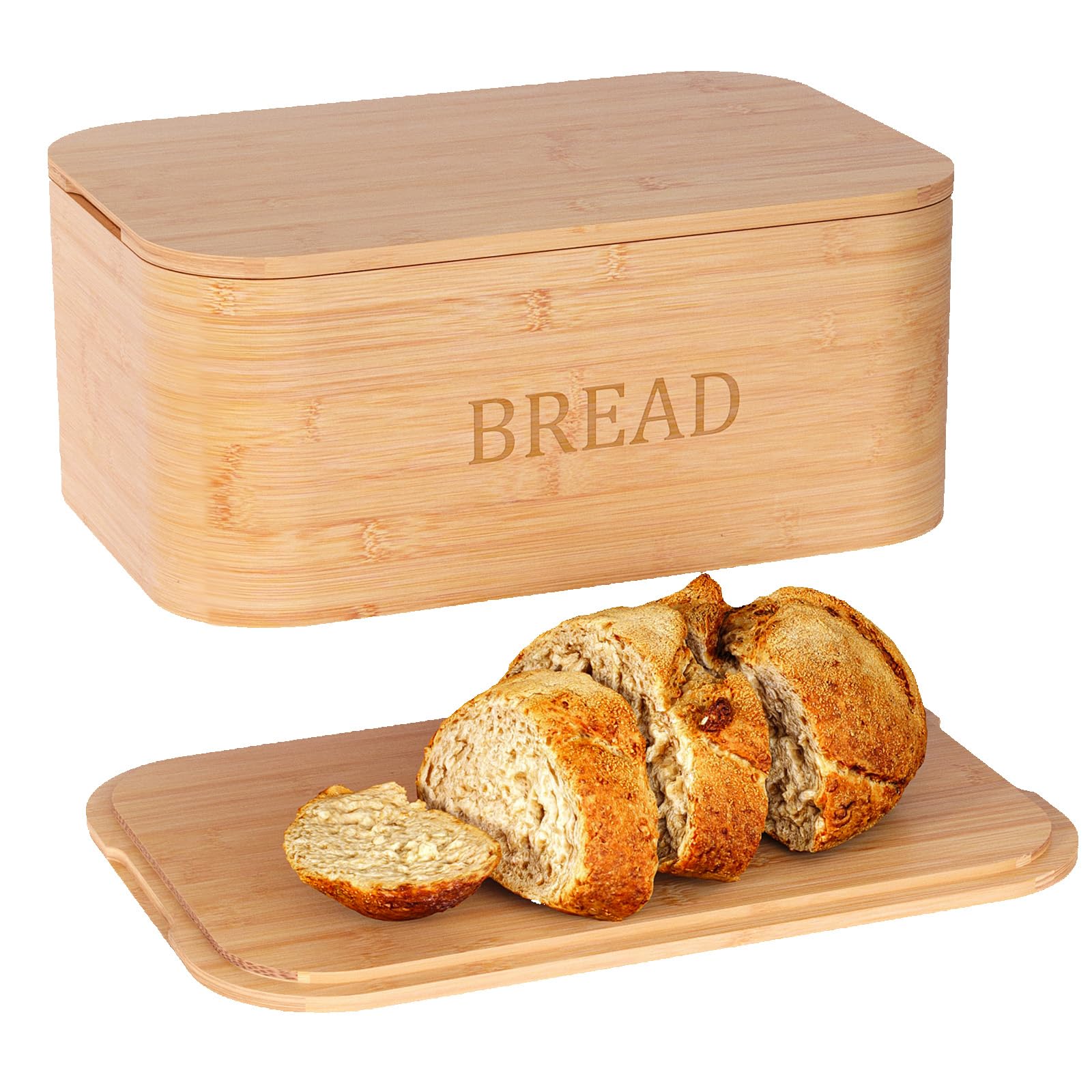 Danfoxer Bamboo Bread Box for Kitchen Countertop,Curved Bamboo Bread Boxes with Cutting Board Lid, Wooden Bread Storage, Bread Container Airtight, Food Storage for Kitchen Counter(Natural) - WoodArtSupply