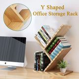 VOVCIG Tree Bookshelf 3 Shelf Desktop Organizer Y Shaped Office Storage Rack Adjustable Wood Display Shelf Small Bookshelf for Bedroom Home Office(Light Yellow) VOVCIG