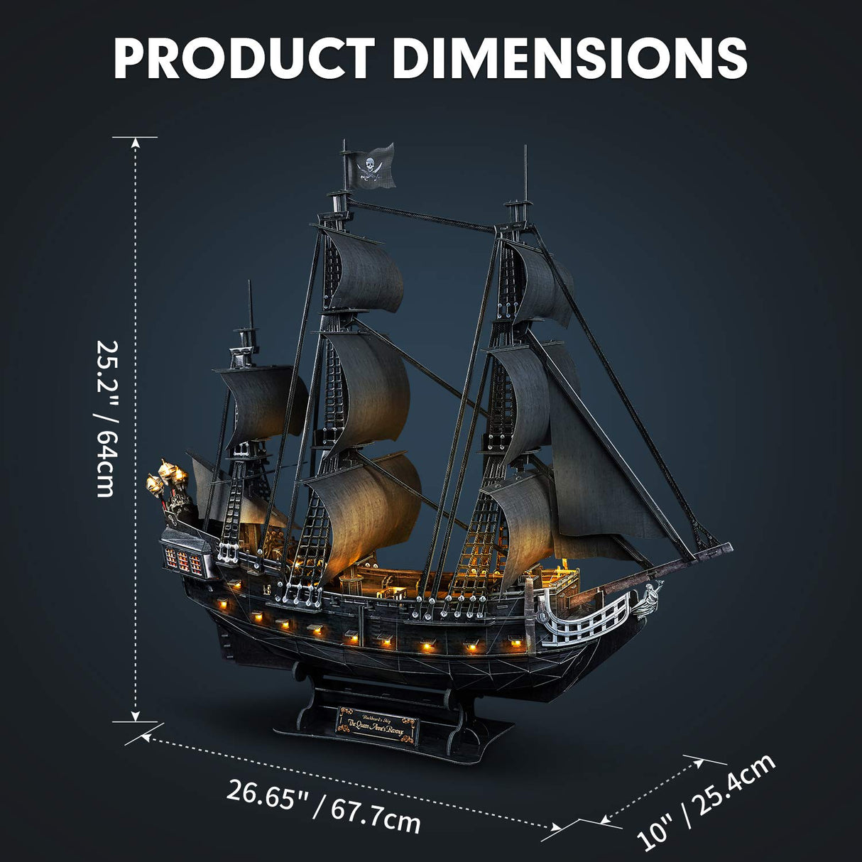 3D Puzzles for Adults Home Decor Pirate Ship Gifts for Men Women Model Kits Brain Teaser Puzzles for Adults Teacher Gifts,Queen Anne's Revenge 340 Pcs CubicFun