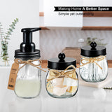 SheeChung Bathroom Accessories Set - Mason Jar Foaming Hand Soap Dispenser, Qtip Holder Set, Rustic Farmhouse Decor, Apothecary Jars, Bathroom Countertop Organizer - Black SheeChung