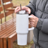 AGH 40 oz Sublimation Tumbler with Handle, 2 Pack Shimmer Glass Cups with Straw and Lid, Sublimation White Tumblers Blanks AGH