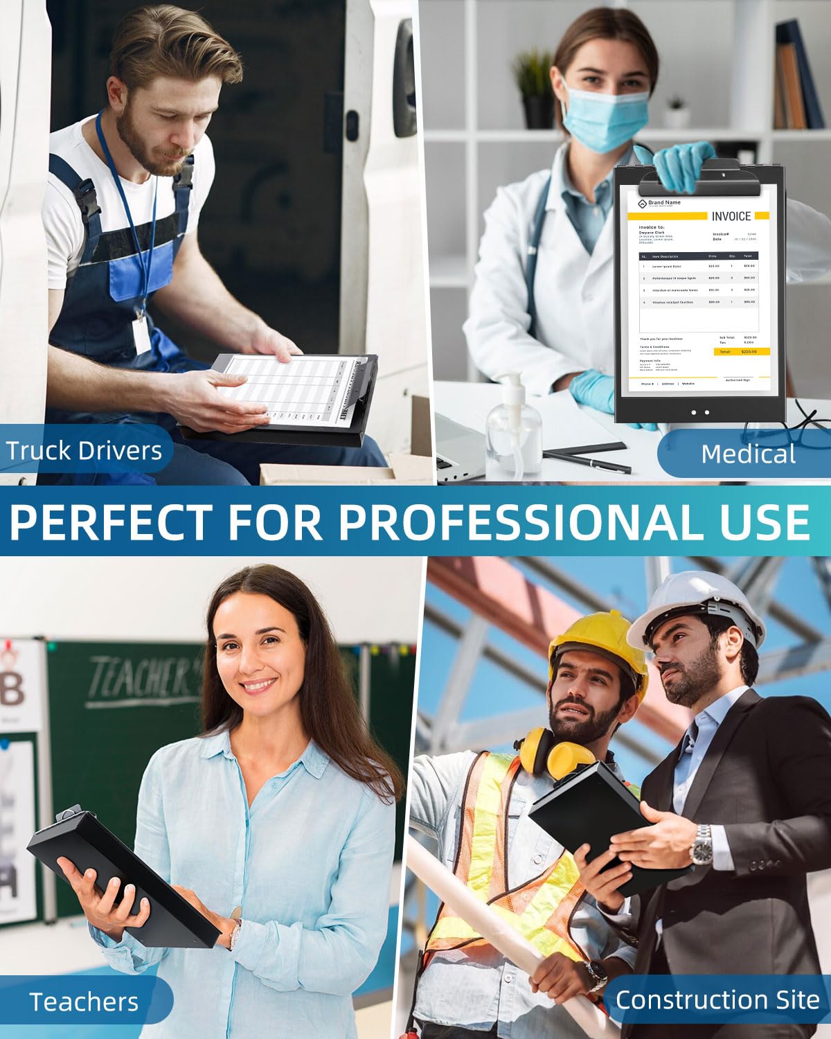 Metal Clipboard with Storage, Letter Size Heavy Duty Aluminum Clipboards, Dual Storage Binder Form Holder with High Capacity Clip for Teacher, Nurse, Police, School & Office Supplies - Frosted Black Sunnyclip