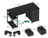 AODK 51 Inch Computer Desk with Fabric Drawers & USB Power Outlets, Reversible Home Office Desk with Storage Shelves, Work from Home, Modern Work/Writing/Study Table for Bedroom, Black AODK