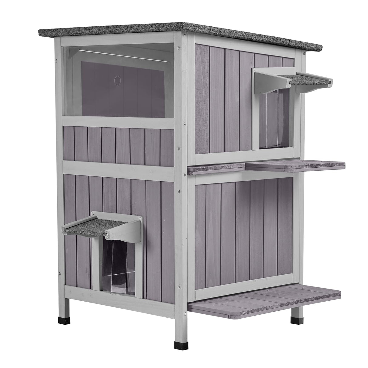 Aivituvin Outdoor Feral Cat House 2-Story Cat Cottage Kitten Shelter with Window Aivituvin