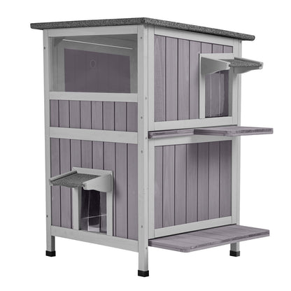 Aivituvin Outdoor Feral Cat House 2-Story Cat Cottage Kitten Shelter with Window - WoodArtSupply