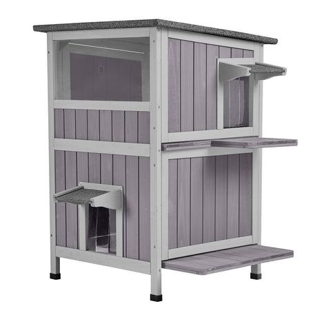 Aivituvin Outdoor Feral Cat House 2-Story Cat Cottage Kitten Shelter with Window Aivituvin