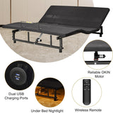 KEIKI King Adjustable Bed Frame with Remote, Head & Foot Incline, Zero Gravity, 4 USB Ports & Under-Bed Nightlight, Quiet Motor Base, Black KEIKI