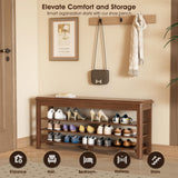 Shoe Bench for Entryway Wood Shoe Rack Bench with Storage 3-Tier Adjustable Shelf Holds up to 550lbs Indoor Bench for Small Spaces, Bedroom, Hallway, Front Door Entrance IUNVR
