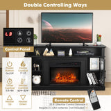 COSTWAY Electric Fireplace TV Stand for TVs Up to 65 Inches, 1400W Heater Insert with Remote Control, 6H Timer, 3-Level Flame, Overheat Protection and CSA Certification, Adjustable Shelves, Black COSTWAY