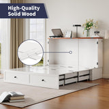 ijuicy Queen Murphy Bed with Storage & Multifunctional Charging Station, Modern Murphy Cabinet Bed with Foldable Panel, Space-Saving Beds for Guest Bedroom,Living Room(White & Brown,with Mattress) ijuicy