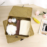 Hipiwe Natural Seagrass Storage Bins with Lid, Woven Wicker Basket Boxes Home Organizer Bins Shelf Organizer Box,Set of 2 Hipiwe