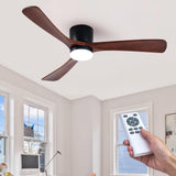HUMHOLD 52" Wood Ceiling Fan with Lights Remote, Reversible DC Motor 6-Speed Ceiling Fan, 3 Blades Low Profile Flush Mount Ceiling Fans, Modern Ceilingfans for Low Profile, Walnut and Matte Black HUMHOLD