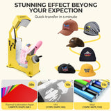 Auto Hat Heat Press Machine for Caps w/3pcs Curved Teflon-Coated Interchangeable Platens, Automatic Press & Release, One-Touch Heat Transfer Printing for Caps HTV Iron On and Sublimation Projects Whubefy