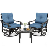 UDPATIO Outdoor Swivel Rocker Chairs, 3 Piece Metal Patio Rocking Chairs with Blue Padded Cushions Patio Bistro Furniture Set with Side Table for Porch Balcony Backyard, Blue UDPATIO