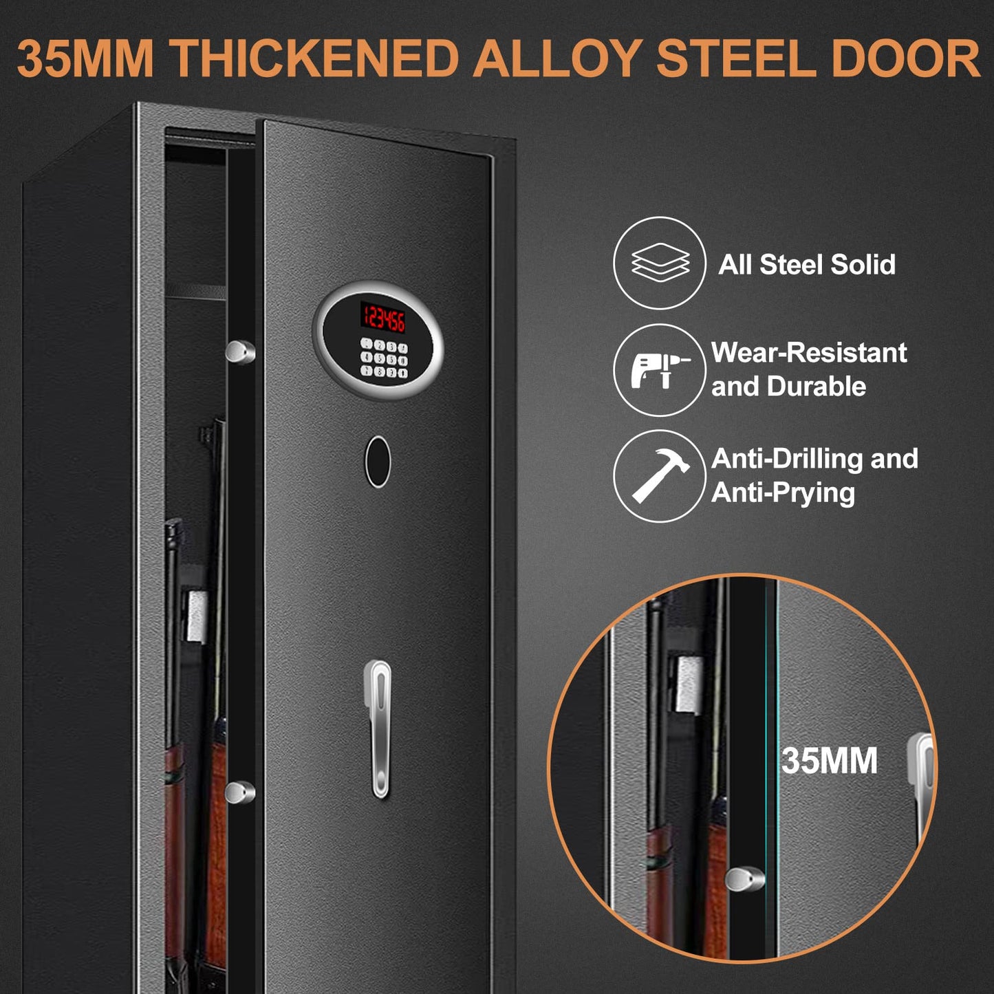 TOLEBLID 7-8 Extra Large Gun Safes for Home Rifle and Pistols, Heavy Duty Anti-Theft Gun Safes for Rifles and Shotguns, Home Rifle Safe with Removable Gun Rack, LED Light and Pistol Pockets