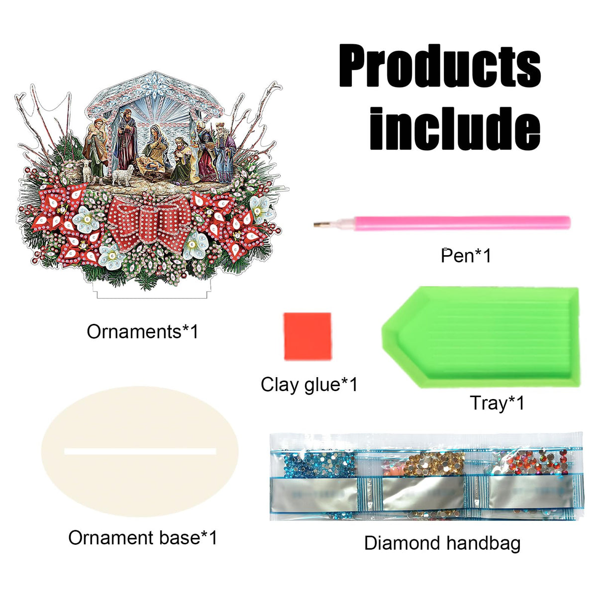 Christmas Diamond Painting Kits Desktop Ornament, Diamond Art Religion Christmas Wreath Diamond Painting Tabletop Ornaments Kit for Adult Beginner Christmas Decor DIY Crafts Gift antor