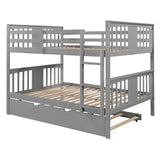 Ball & Cast Full Over Full Bunk Bed with Twin Size Trundle and Ladder,Wood Bunkbed w/Slat Support & Full-Length Guard Rail,Space Saving,Bedframe Furniture for Student Dorms,Studio,Gray Ball & Cast