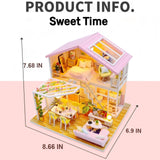 OZJAY DIY Miniature House Kit, Mini House Building Kit with LED & Furniture, DIY Wooden Dollhouse Miniature Kit for Adults Teen, Wooden Crafts Lovely Dollhouse Kit, Sweet Time OZJAY