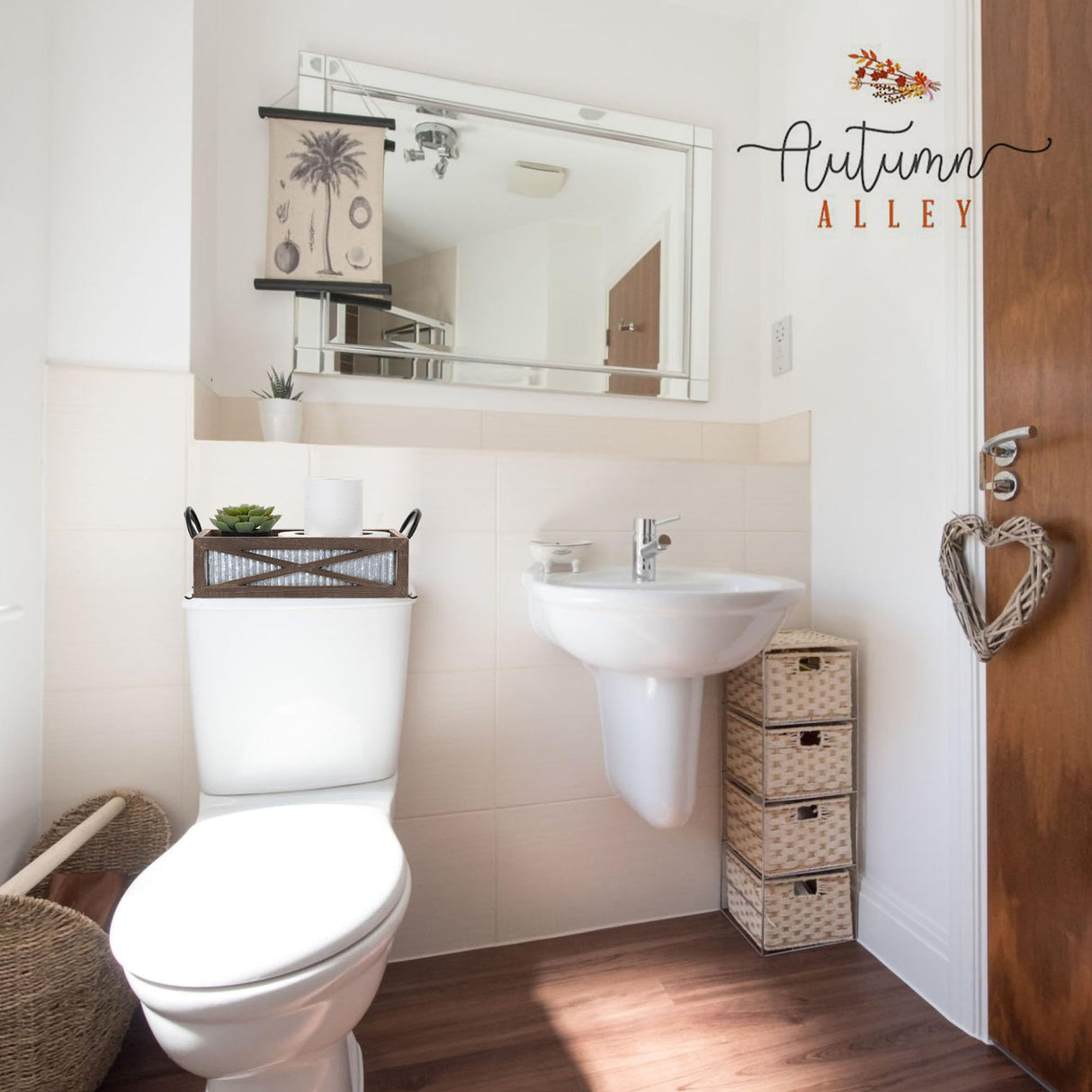 Autumn Alley Farmhouse Toilet Paper Basket for Back of Toilet - Farmhouse Toilet Paper Holder, Organizer and Toilet Paper Basket - Tank Topper Basket Holder, Farmhouse Rustic Home Decor, Brown Autumn Alley