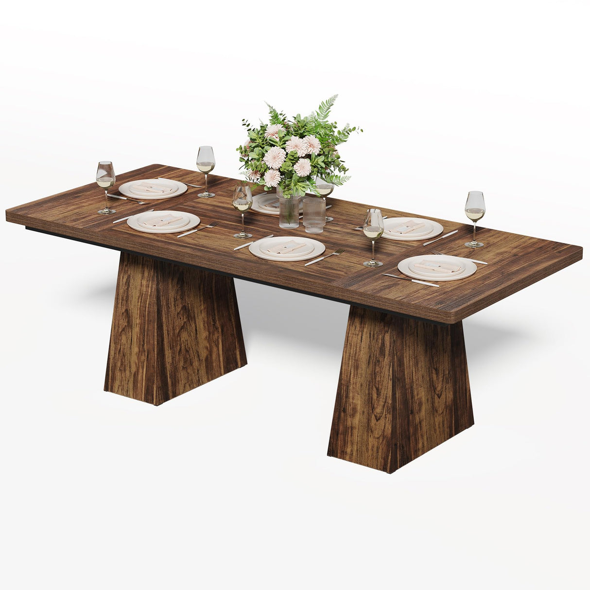 LITTLE TREE Dining Table for 6 People, Wooden Dining Table, Rectangle Table with Heavy Duty Legs, Modern Dining Table for Kitchen, Dining Room, Brown LITTLE TREE