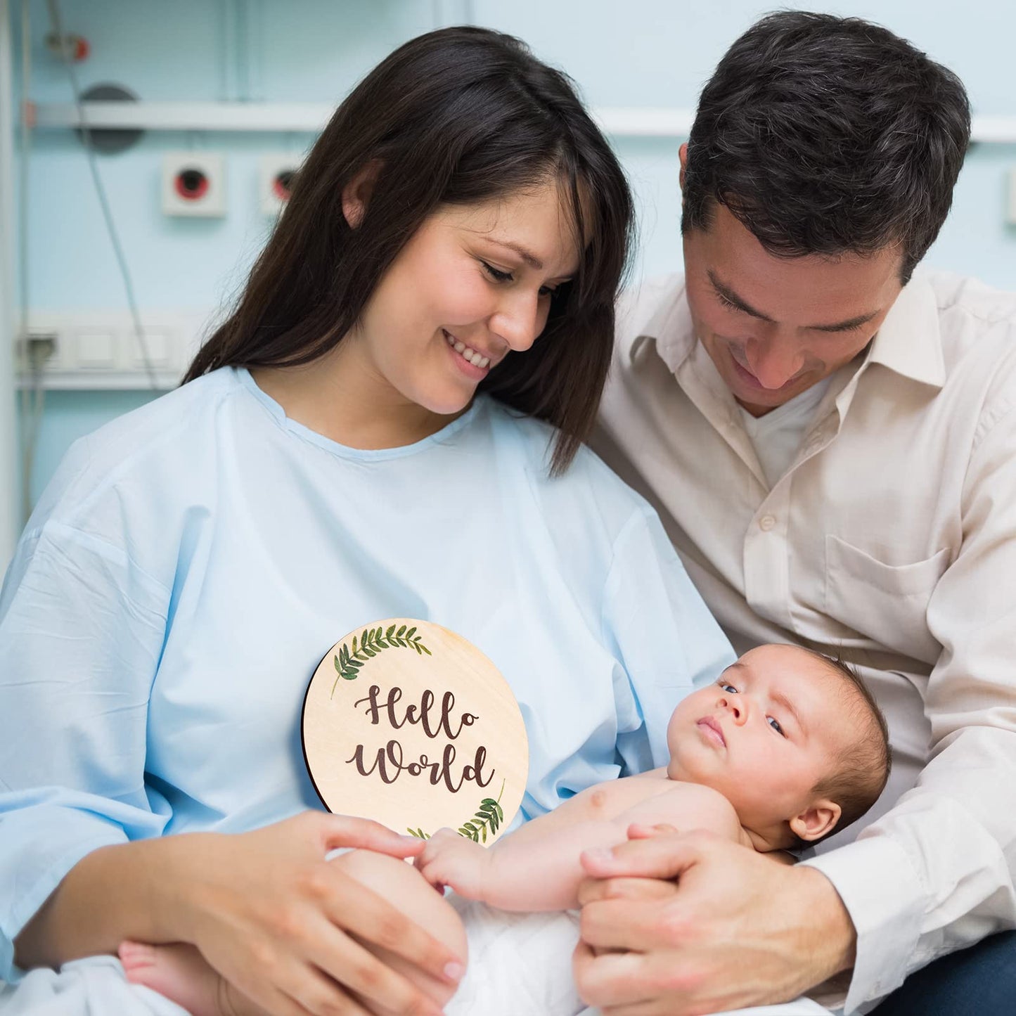 Baby Announcement Sign for Newborn - Beautiful Double-Sided Hello World Name Sign for Hospital Birth Announcement, The Perfect Round Wooden Welcome - WoodArtSupply