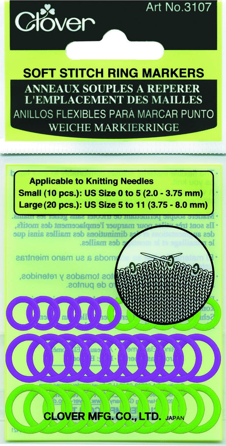 Clover Soft Stitch Ring Markers, Multicoloured, 5" Height, 2.6" Length, 0.2" Width Clover