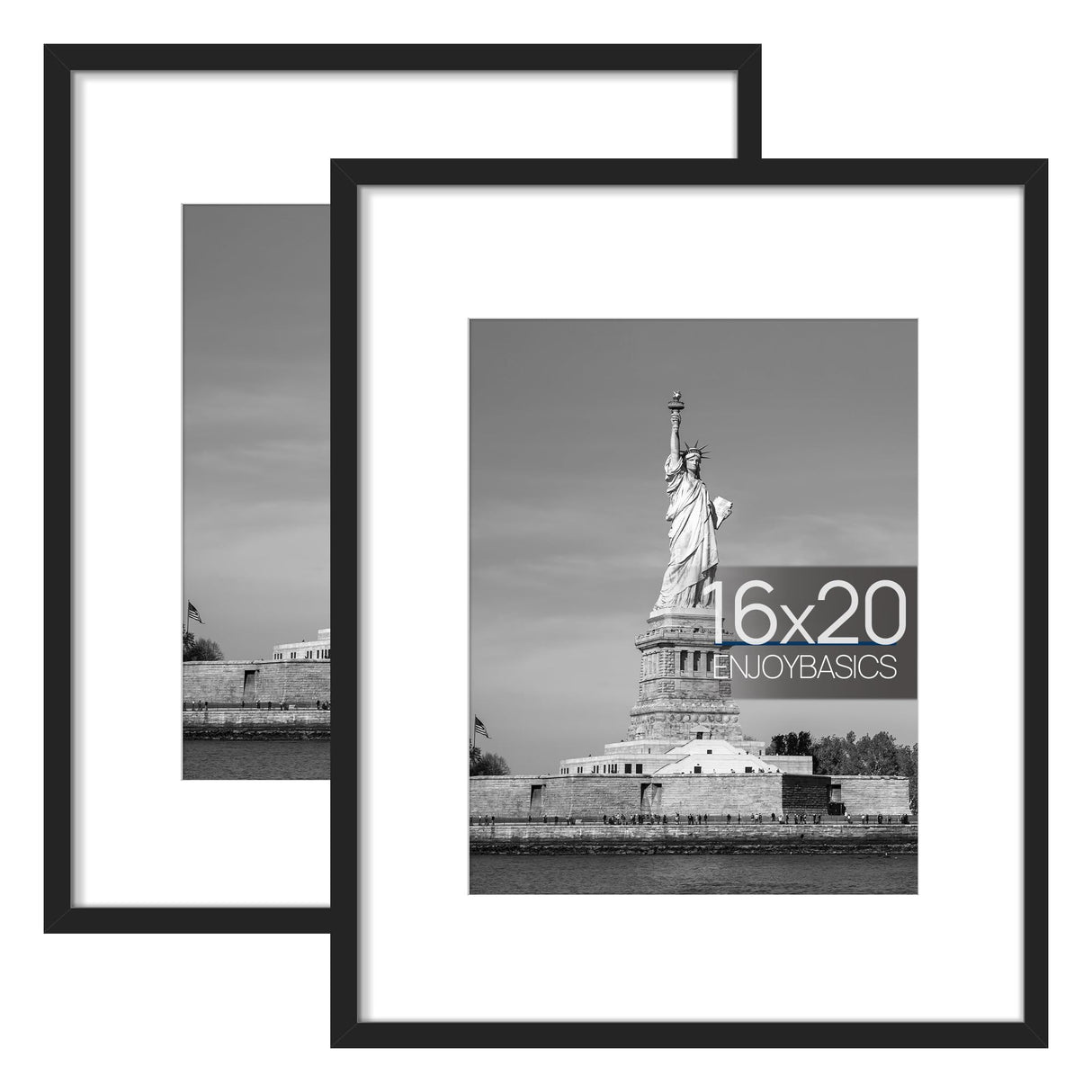 ENJOYBASICS 16x20 Picture Frame, Display Poster 11x14 with Mat or 16 x 20 Without Mat, Wall Gallery Photo Frames, Black, 2 Pack ENJOYBASICS