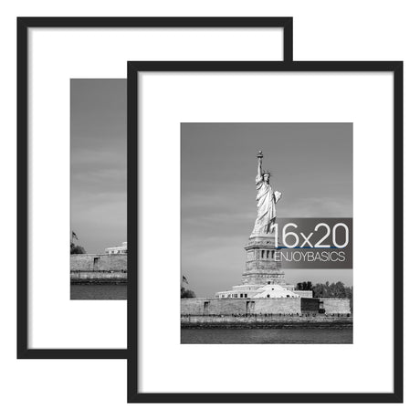 ENJOYBASICS 16x20 Picture Frame, Display Poster 11x14 with Mat or 16 x 20 Without Mat, Wall Gallery Photo Frames, Black, 2 Pack ENJOYBASICS