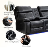Power Recliner Sectional Sofa Wall Hugger with Bass Speakers,LED Strip,USB Ports,Storage Console,Cup Holders,Faux Leather Reclining Sectional Couch with 2 Recliners for Living Room,5 Seats,Black Comfort Stretch