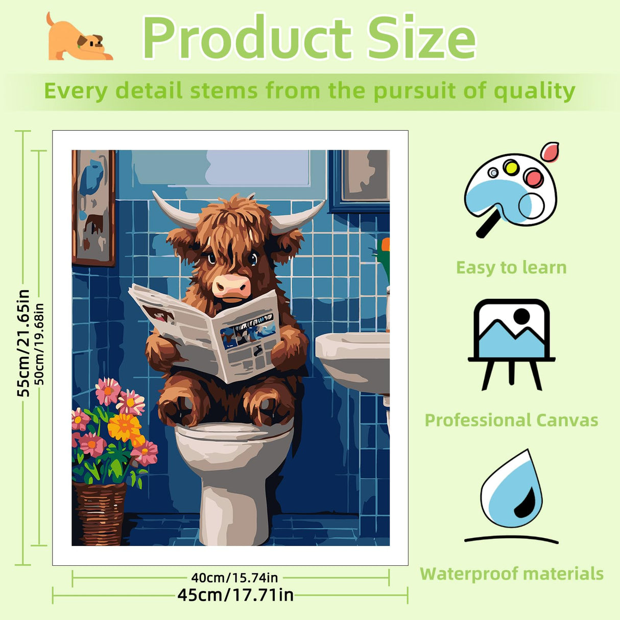 Reivworl Cow Paint by Numbers Kit for Adults Beginners, Bathroom Paint by Numbers, Adult Paint by Number Kits for Gifts and Home Wall Decor 16x20 Inch Reivworl