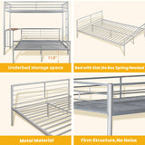 Metal Twin Over Full Bunk Bed Frame with Desk, Loft Platform Mattress Foundation with Steel Slat Support Storage Space Merax
