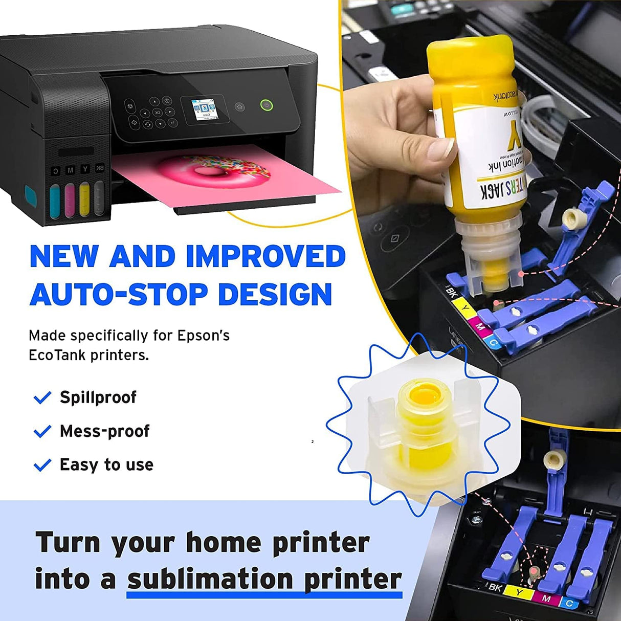 Printers Jack 440ml Sublimation Ink for Supertank Inkjet Printer ET-2400 ET-2720 ET-2760 ET-2800 ET-2803 ET-2830 ET-4800 ET-3760 ET-2850 ET-7720 /Upgrade Version/Offer Free ICC Printing Printers Jack