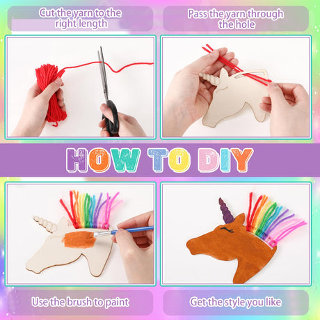 Geelin 24 Pcs Wooden Horse Craft Unfinished Wooden Cutouts Horse Painting Kit Unicorn Ornament DIY Cowboy Craft Gift Tags Paint You Own for Derby Party Favors Art Activity Home Decoration(Unicorn) Geelin