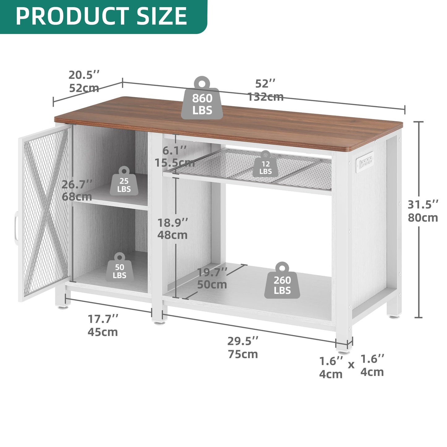 YITAHOME Heavy Duty 55-75 Gallon Aquarium Stand with Power Outlets, Cabinet for Fish Tank Accessories Storage - Metal Fish Tank Stand Suitable for Fish Tank, Turtle Tank, 880LBS Capacity, White