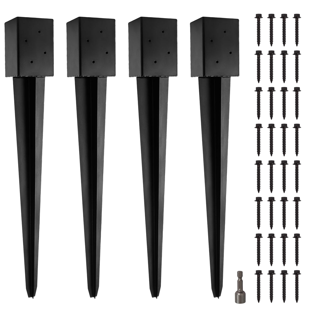 LADECH 4x4 Fence Post Anchor 36' Black Powder Coated Metal Ground Spike Mailbox Post Anchors Pack of 4 LADECH