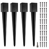 LADECH 4x4 Fence Post Anchor 36' Black Powder Coated Metal Ground Spike Mailbox Post Anchors Pack of 4 LADECH