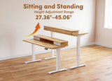 BANTI 48x24 Inch Electric Standing Desk with Double Drawers, Adjustable Height Stand Up Desk, Sit Stand Home Office Desk with Storage Shelf, Light Wood Top BANTI